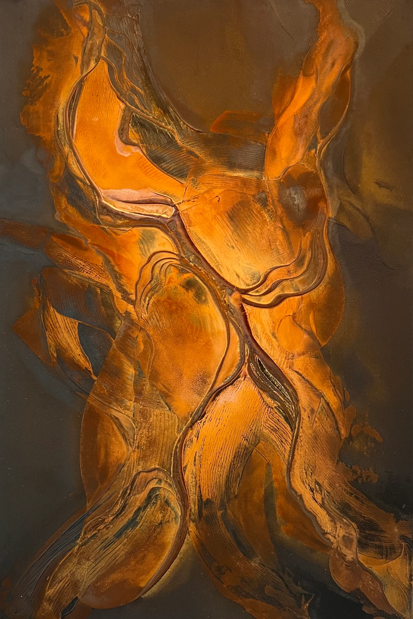 Ember Veins — Rost auf Leinwand, 70 × 105 cm