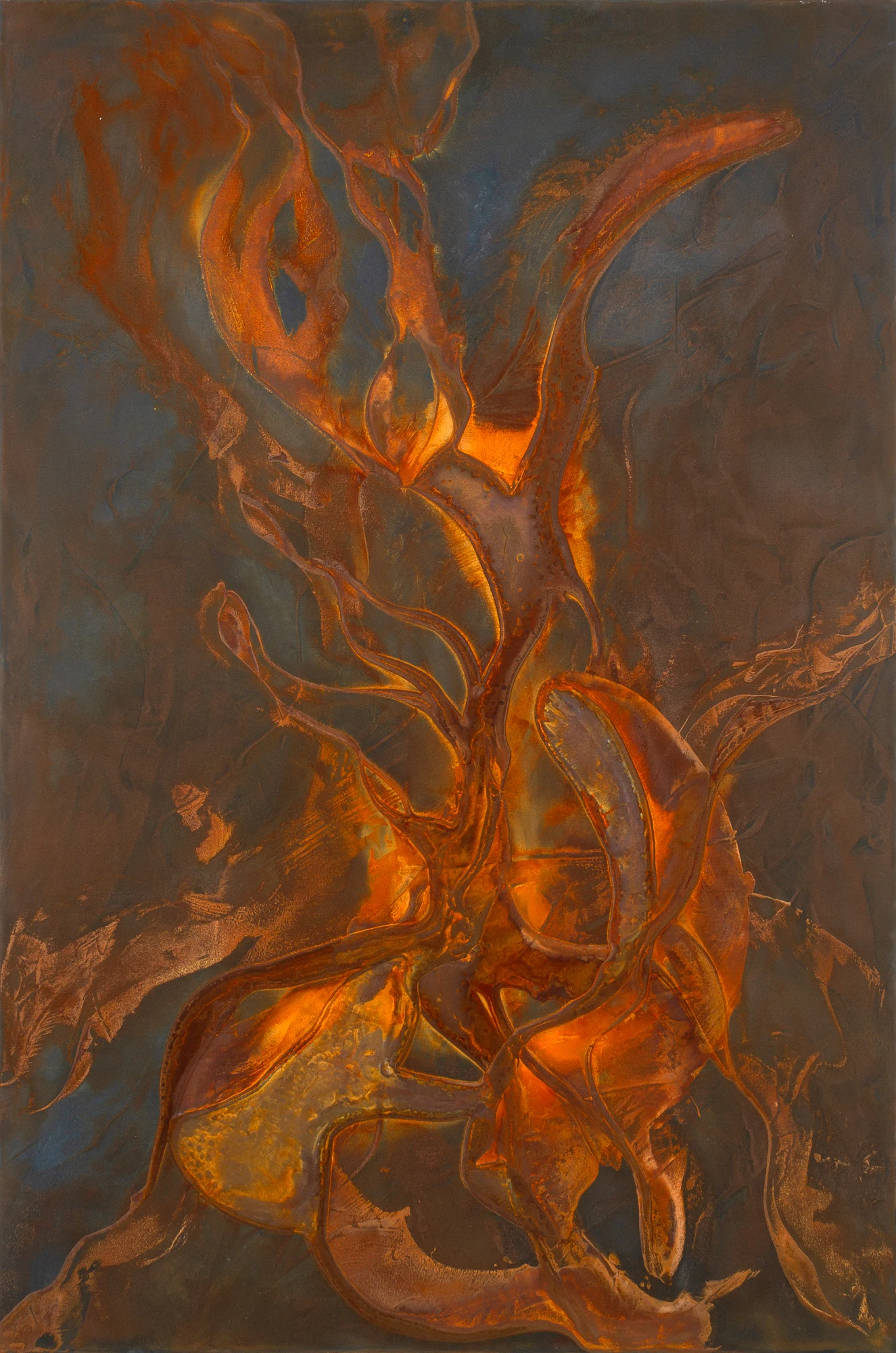 Feuer Und Flamme — Rost und Acryl auf Leinwand, 70 × 105 cm