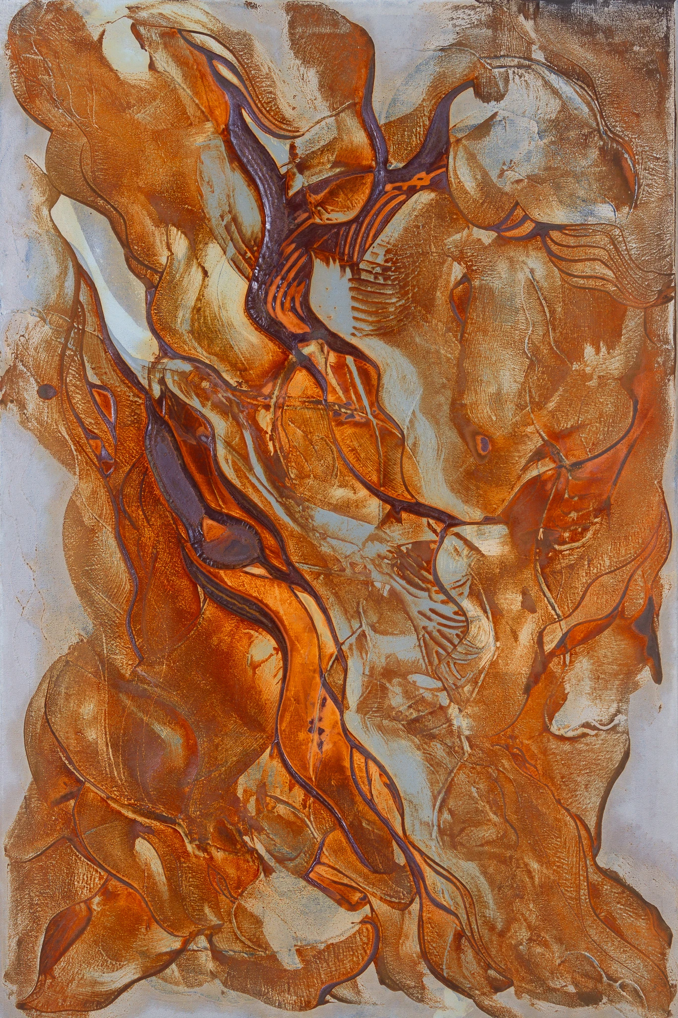 Floating Minds II — Rost auf Leinwand, 50 × 75 cm